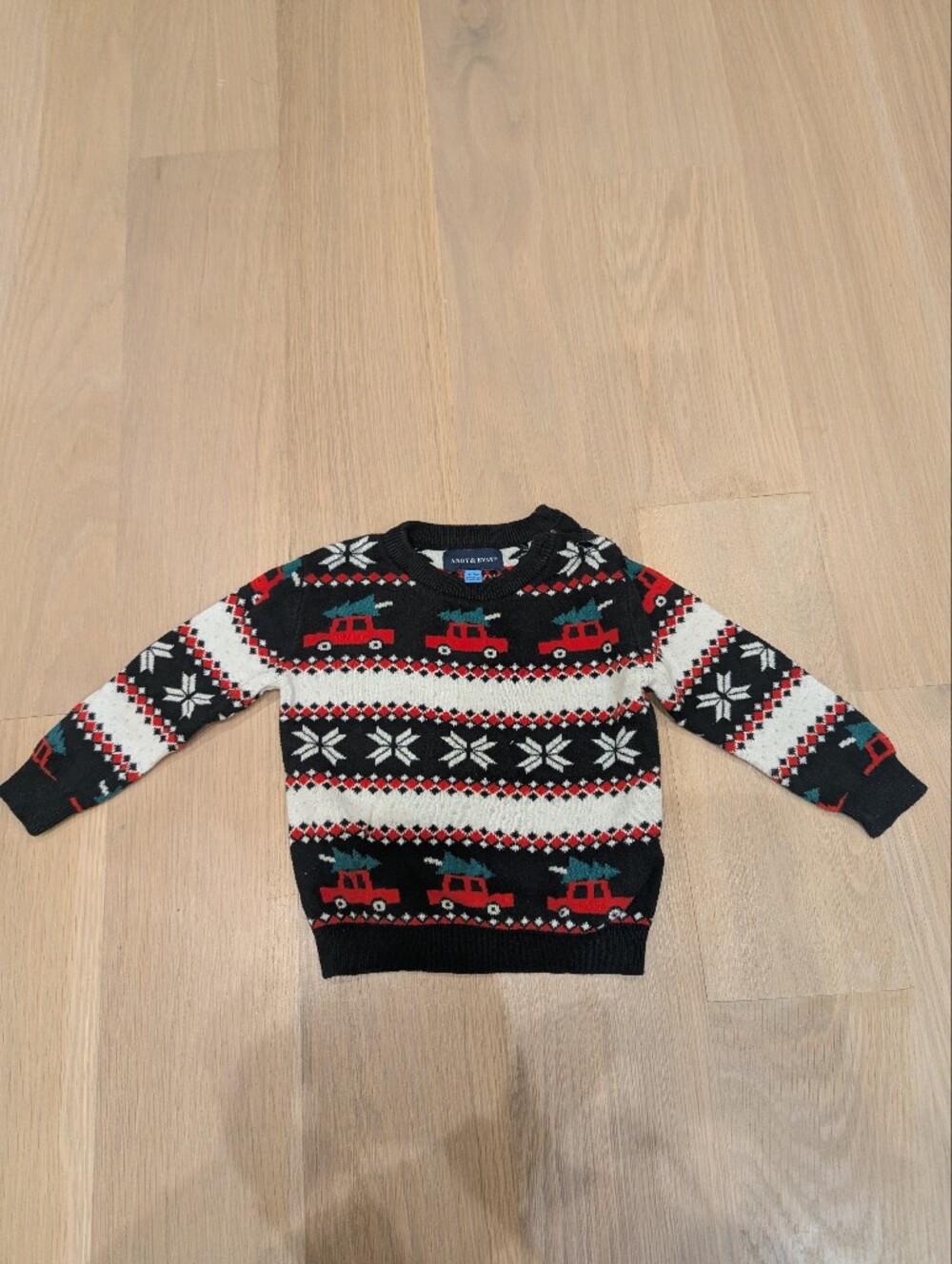 Andy & Evan Black Fair Isle Truck Knit Sweater with Red and Teal Accents